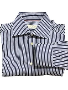 Eton Navy/Light Blue/White Striped Cotton Contemporary Fit Shirt (14.5)